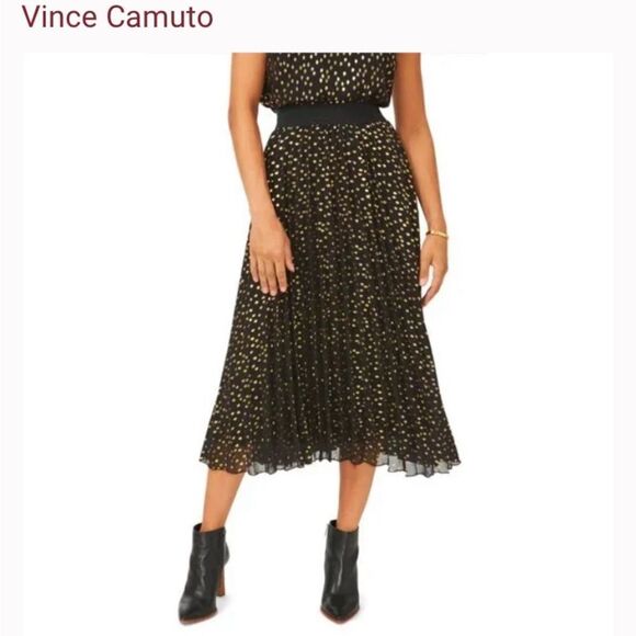Vince Camuto Pleated Chiffon Foil Dot Maxi Skirt - Picture 1 of 10